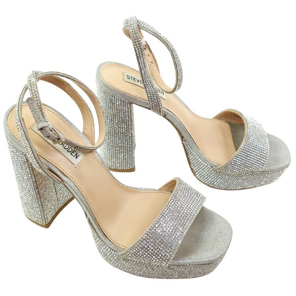 Steve Madden Silver Glass Rhinestone Platform Sandals - Picture 3 of 11